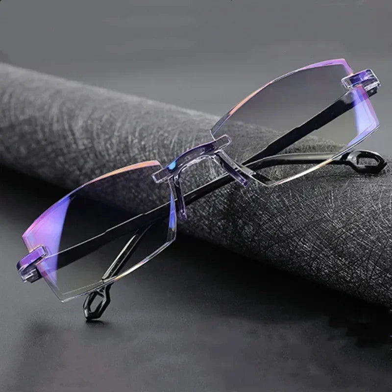 2023 New Men Women Rimless Reading Glasses Anti Blue Light Bifocal Far Near Magnification Eyewear Presbyopic Glasses +150 +200